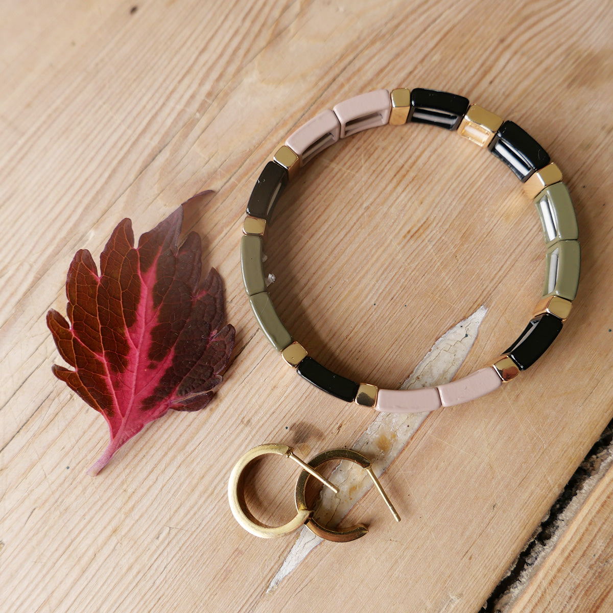 Enamel Tile Bracelet, 18cm, Khaki by A&C Oslo