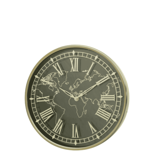 World Map Wall Clock by Le Monde - Gold & Black