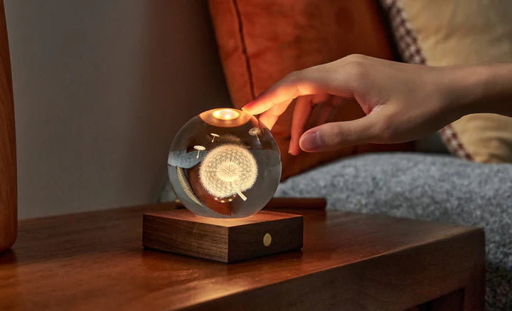 Gingko Laser Engraved Amber Crystal Light