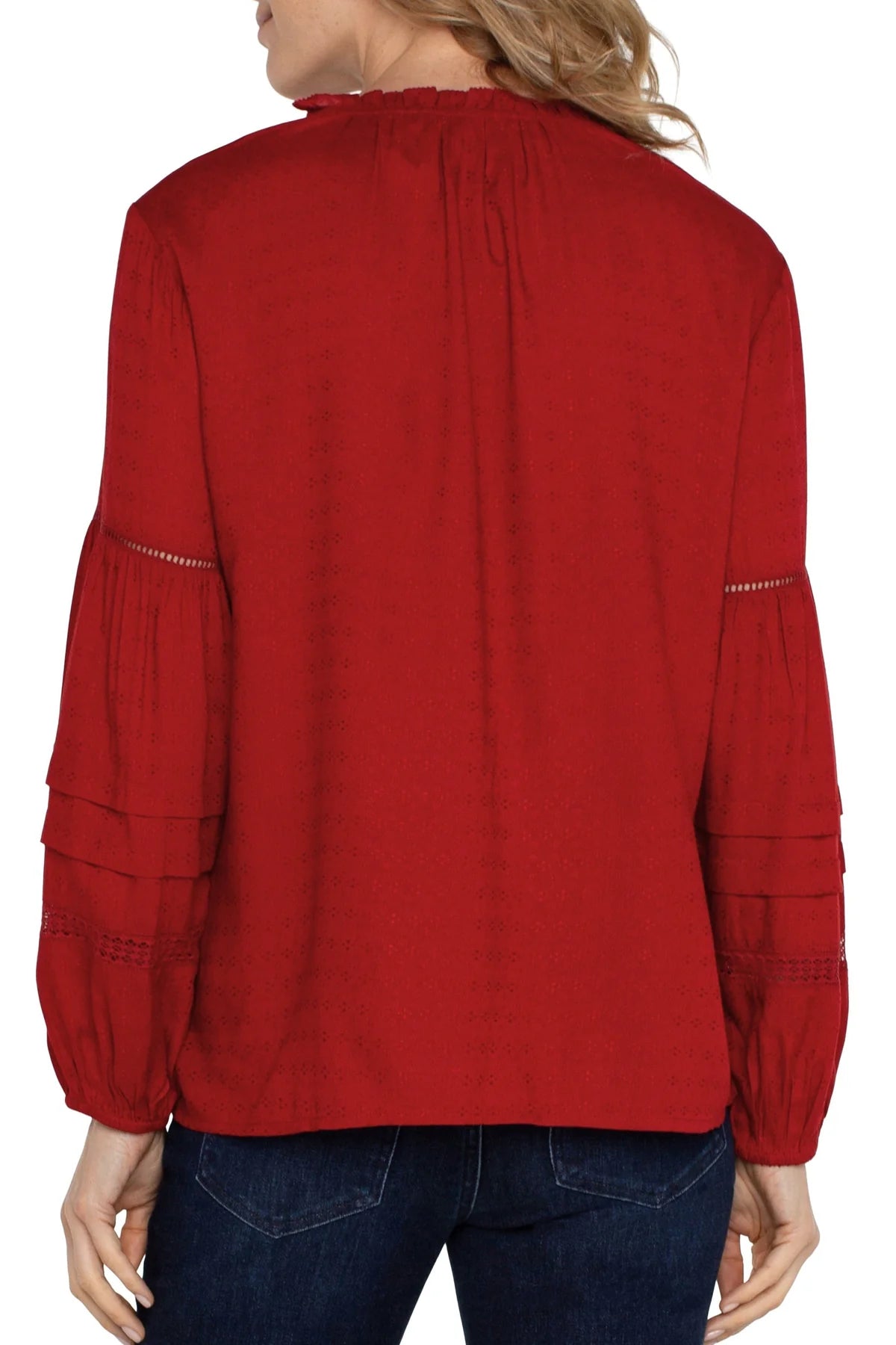Liverpool Camelian Red Shirred Woven Blouse