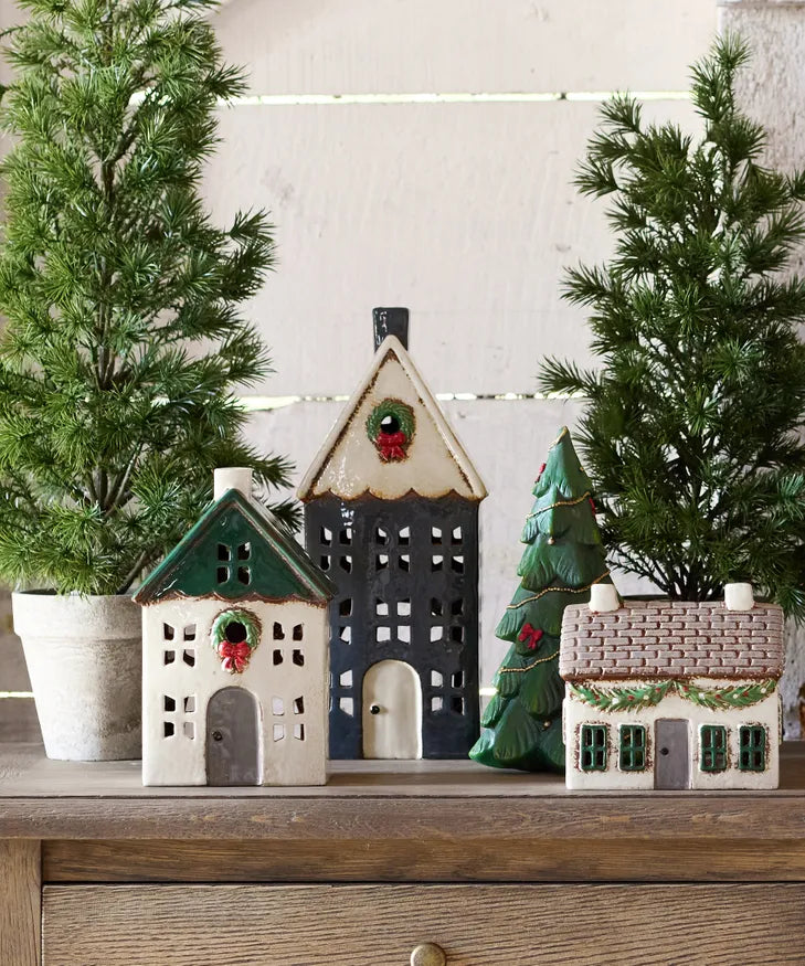 Christmas Tea Light Cottage with Swag by French Country Collections