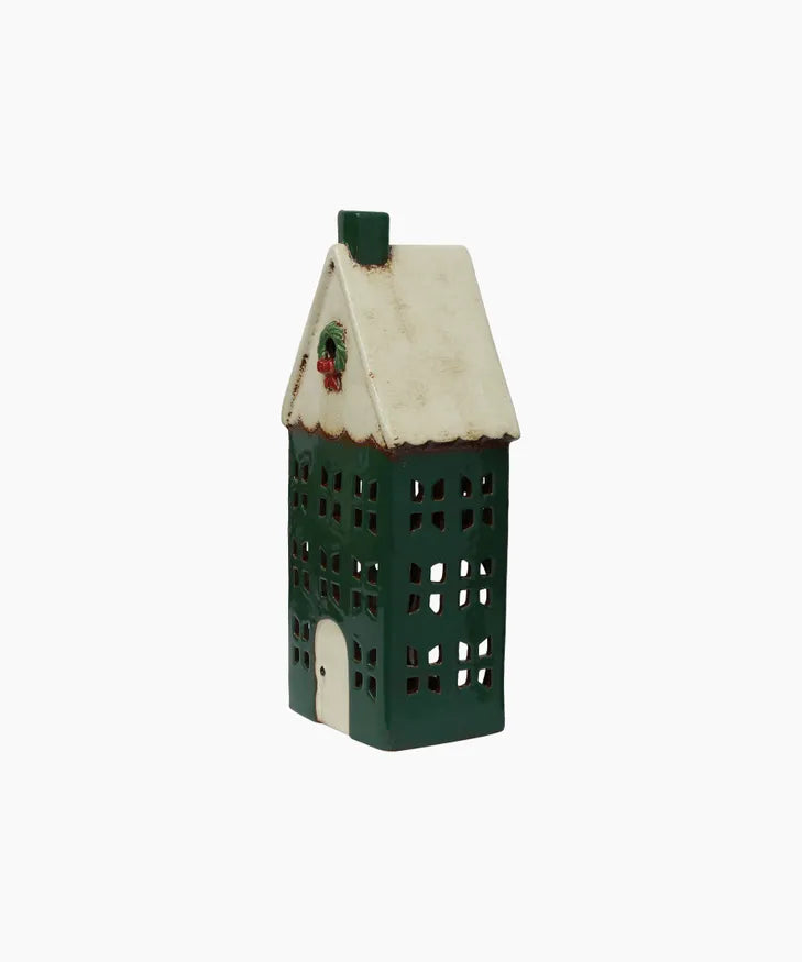 Christmas Tea Light House Green with Wreath Large by French Country Collections