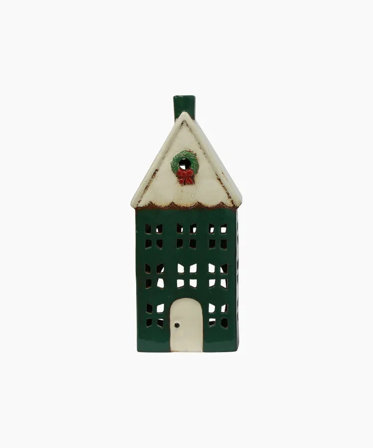 Christmas Tea Light House Green with Wreath Large by French Country Collections