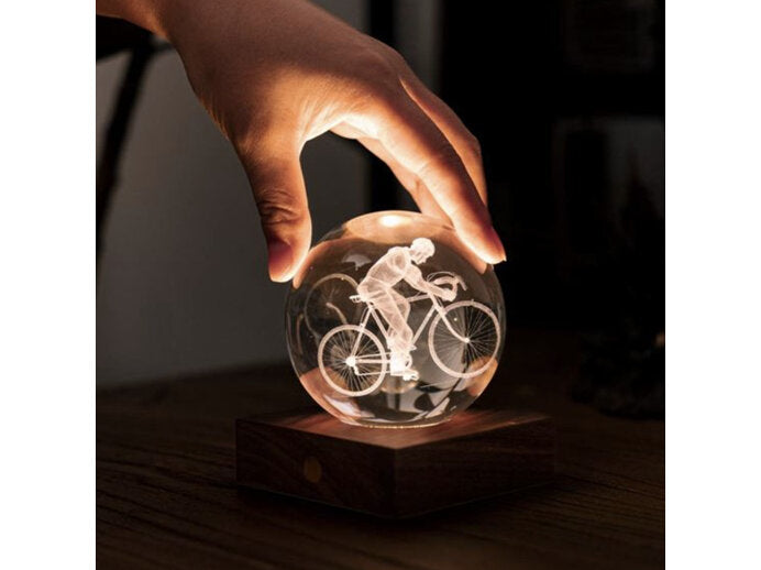 Gingko Laser Engraved Amber Crystal Light