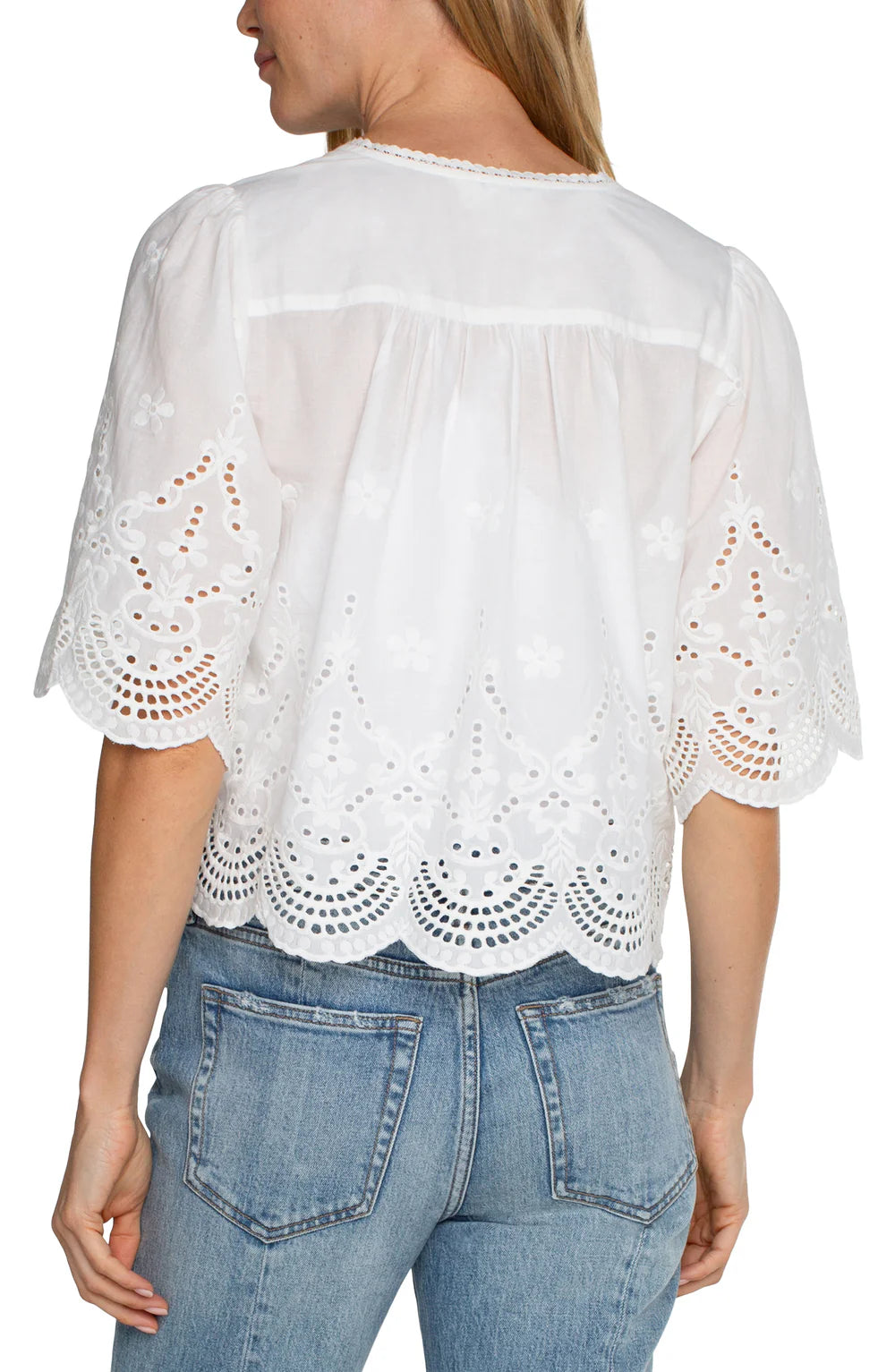 Liverpool Embroidered Tie Front Woven Top White