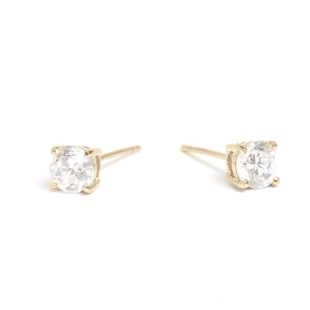 Pure Steel Cubic Zirconia Gold Studs by A&C Oslo