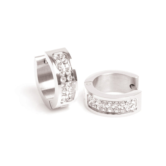 Pure Steel Cubic Zirconia Small Huggies by A&C Oslo