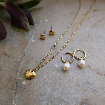 Pure Steel Freshwater Pearl Earrings Gold by A&C Oslo