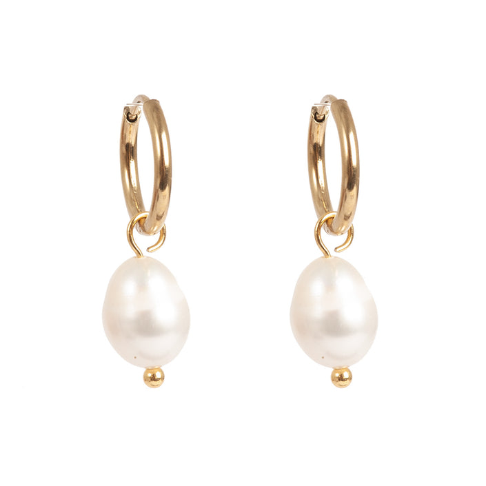 Pure Steel Freshwater Pearl Earrings Gold by A&C Oslo