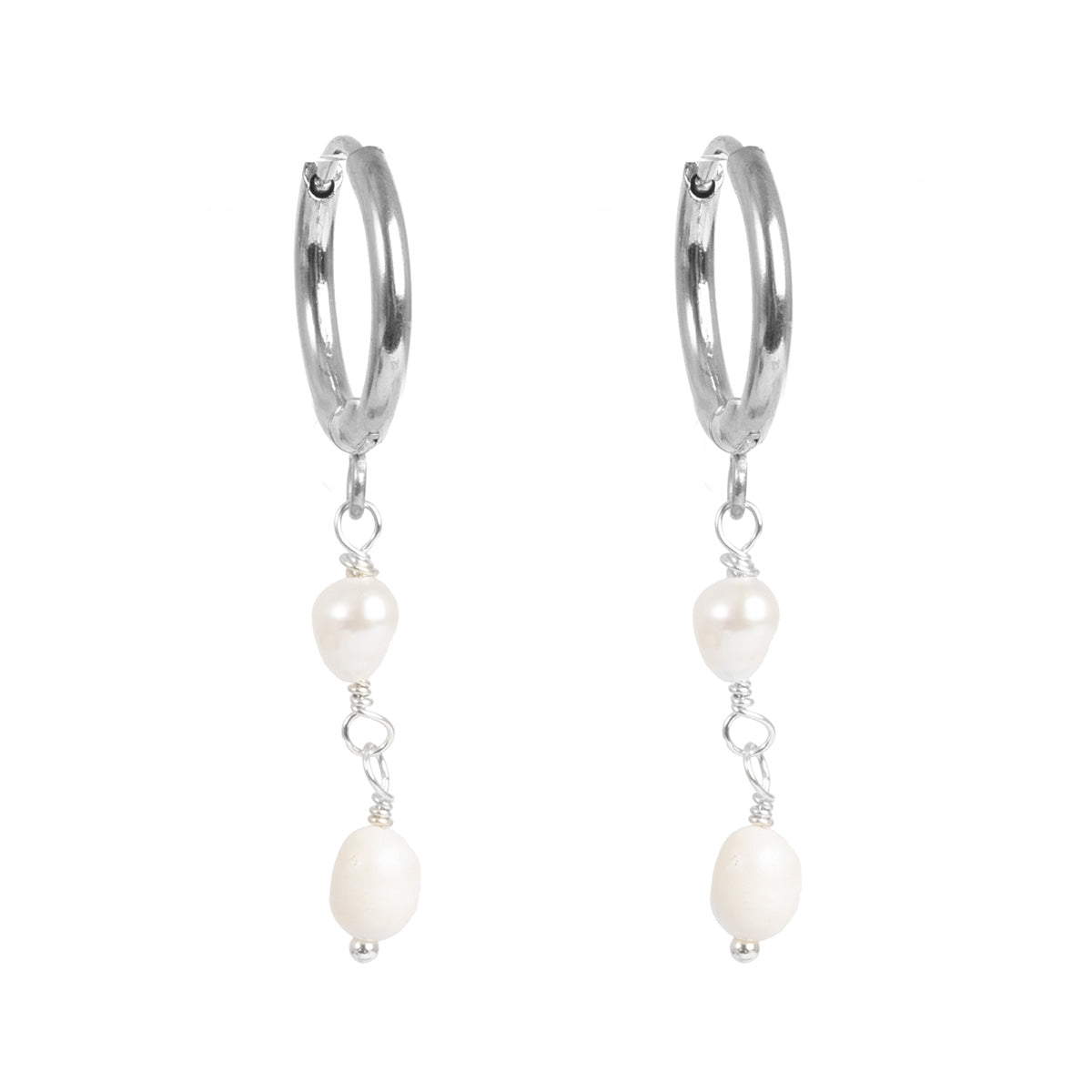 Pure Steel Huggies with Freshwater Pearl Drop by A&C Oslo
