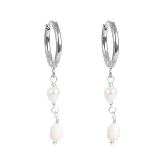 Pure Steel Huggies with Freshwater Pearl Drop by A&C Oslo