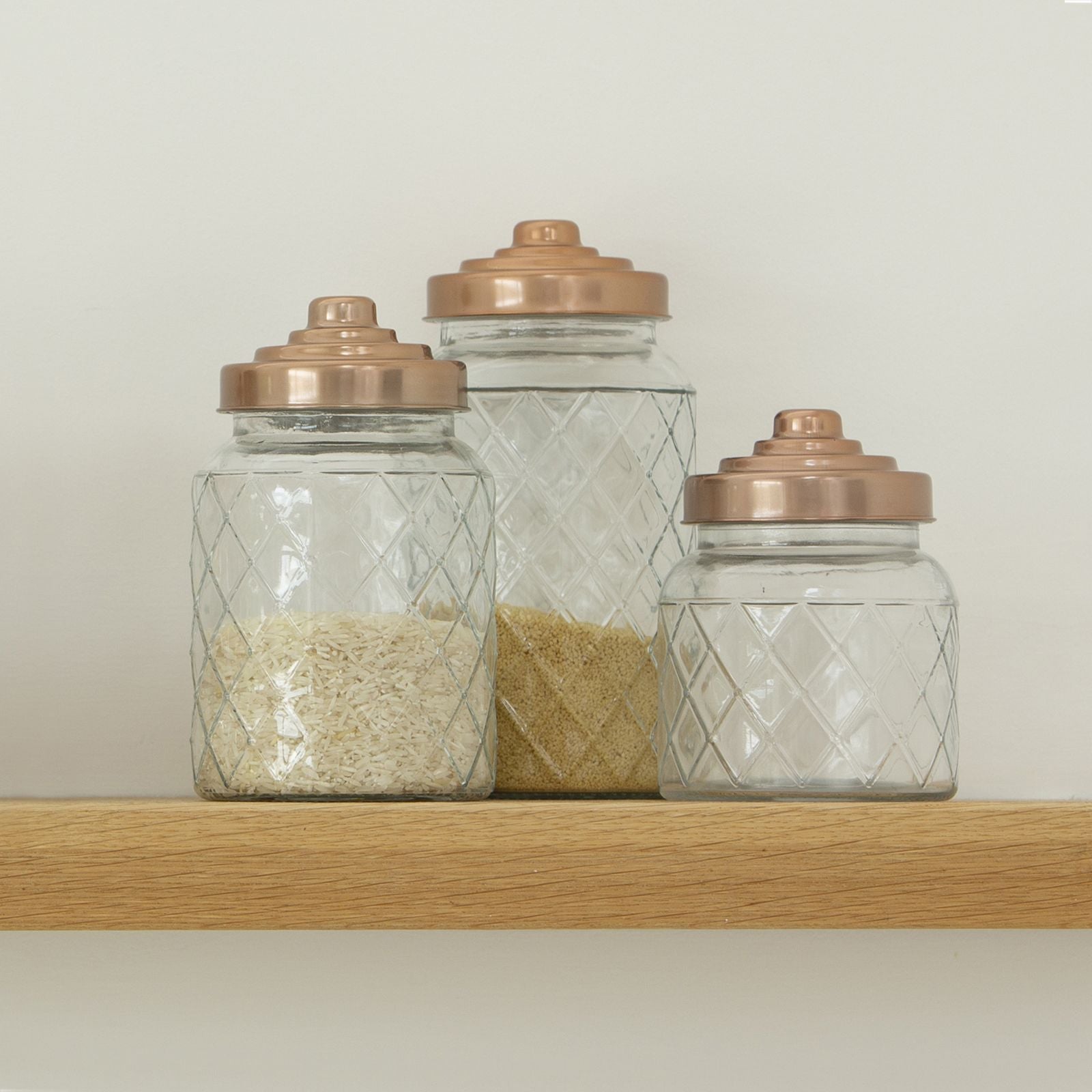 Lattice Glass Jars with Copper Coloured Lids