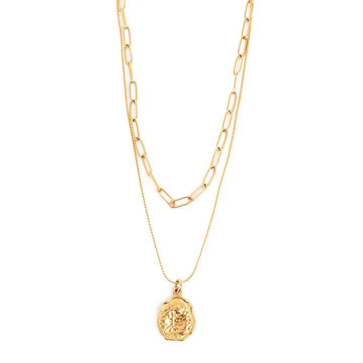 Double Chain Raw Coin Necklace by A&C Oslo