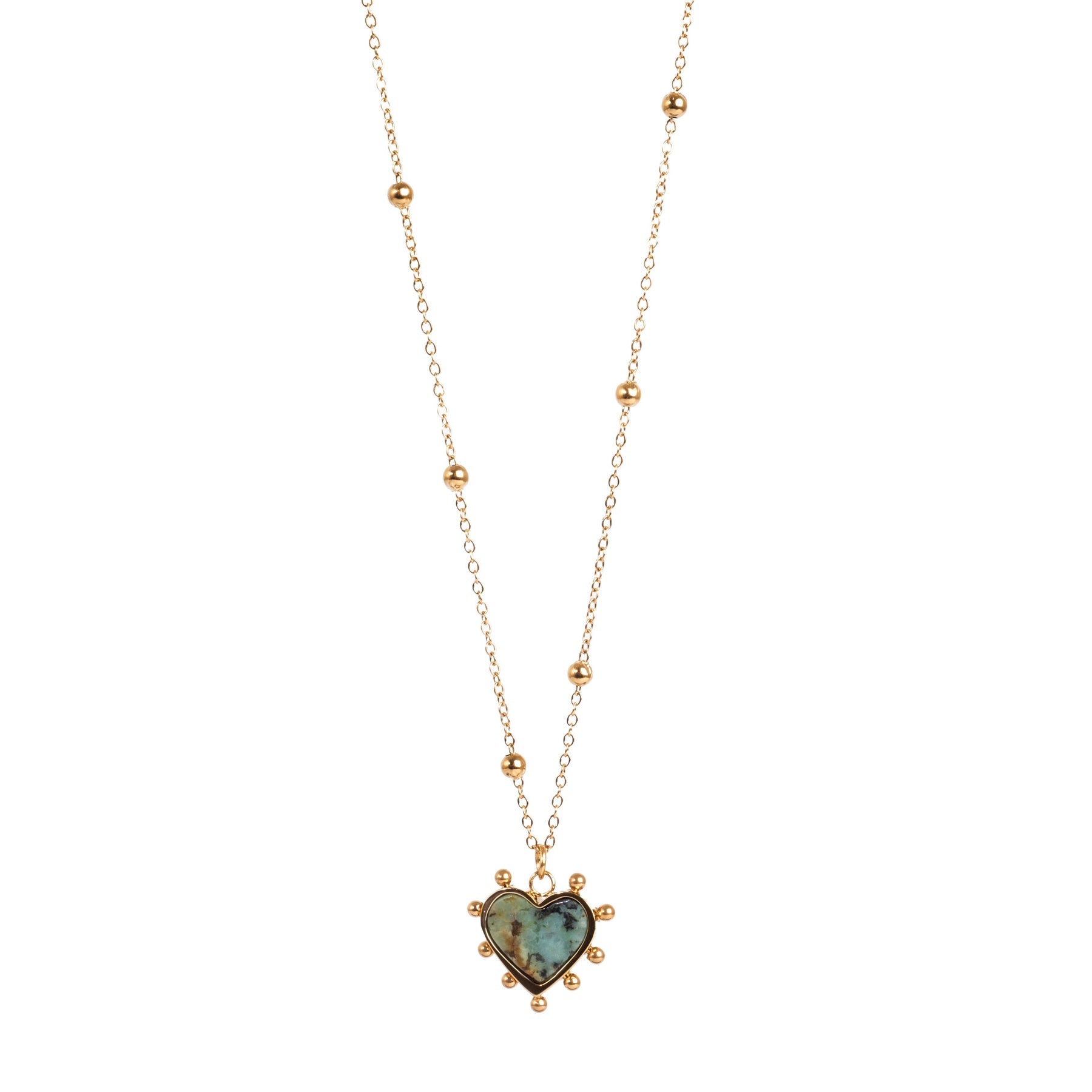African Turquoise Heart Necklace 14k Gold