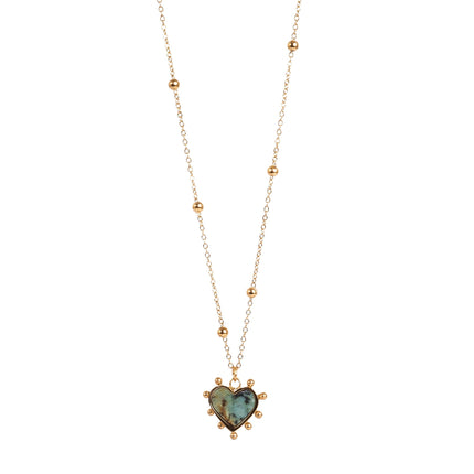 African Turquoise Heart Necklace 14k Gold