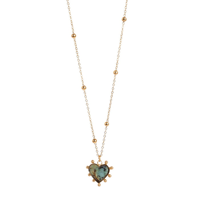 African Turquoise Heart Necklace 14k Gold