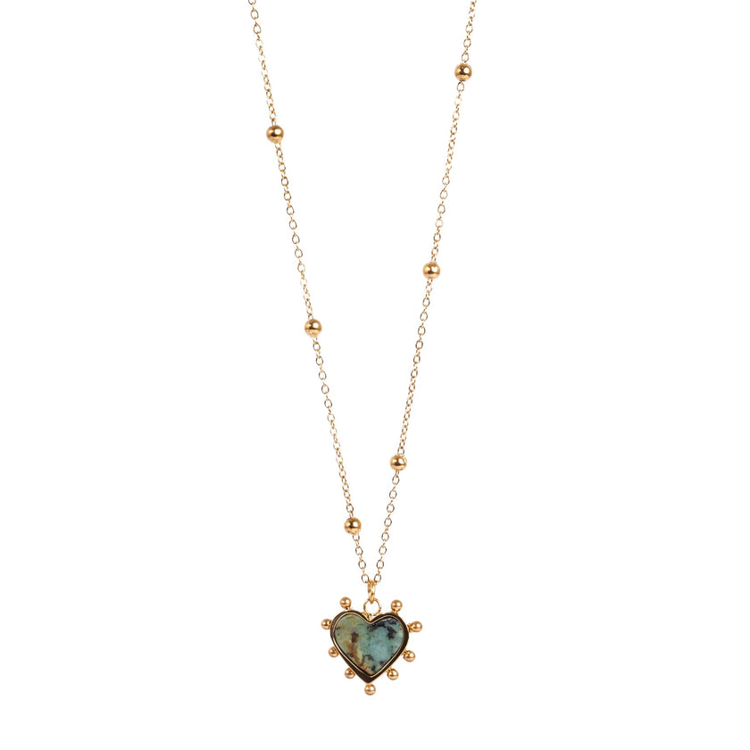 African Turquoise Heart Necklace 14k Gold