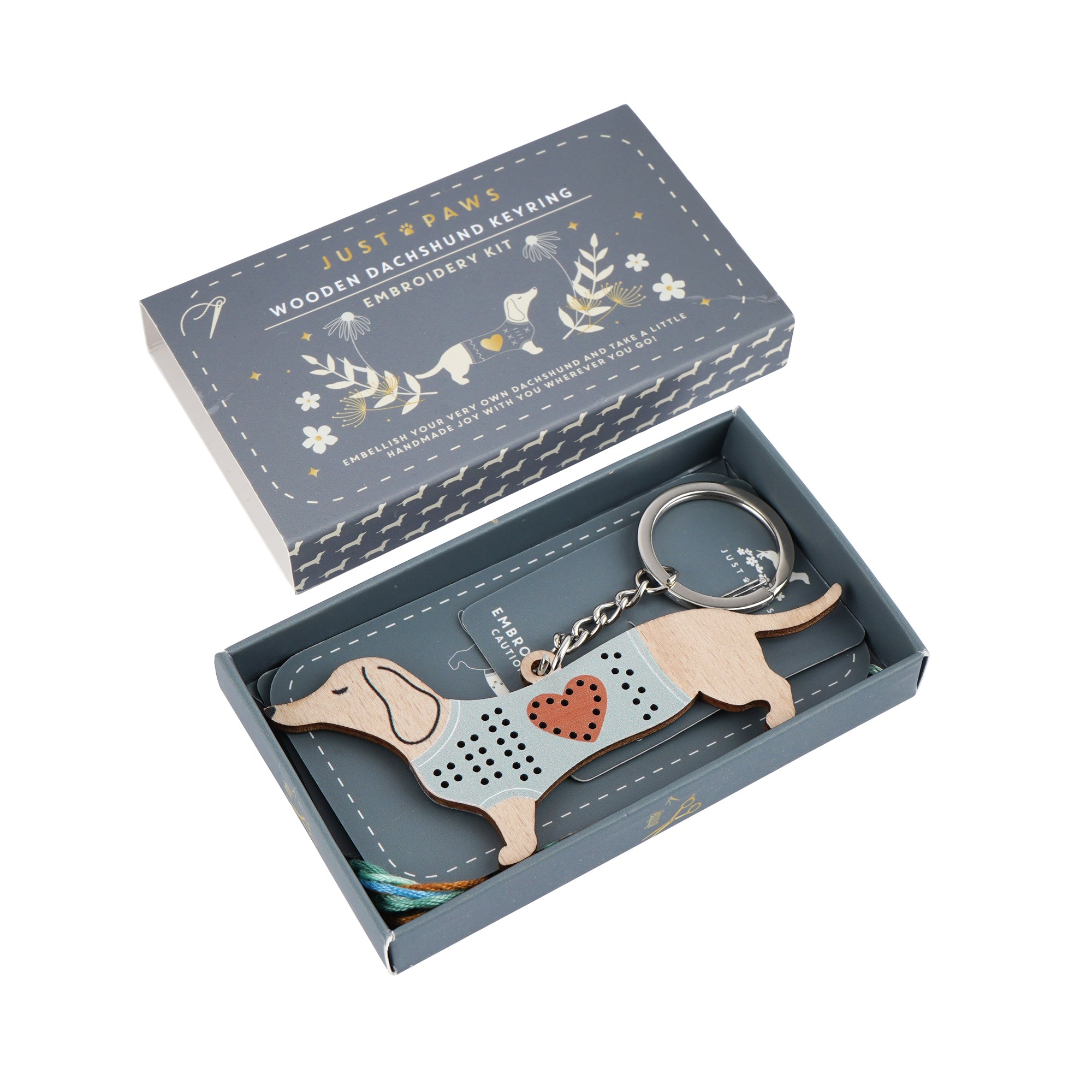 Wooden Dachshund Keyring Embroidery Kit