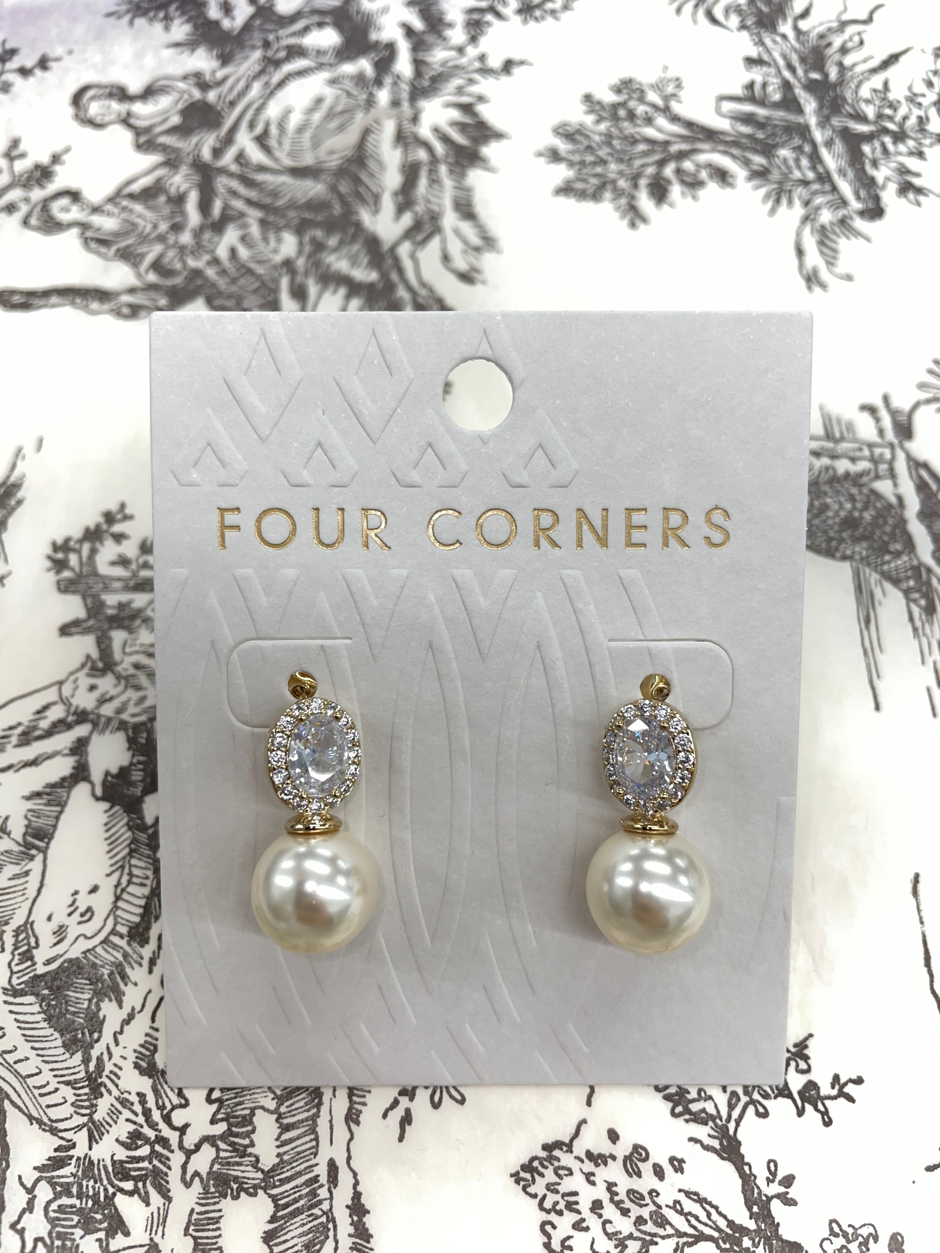 Four Corners - Gold Pearl and Crystal Earrings