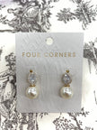 Four Corners - Gold Pearl and Crystal Earrings