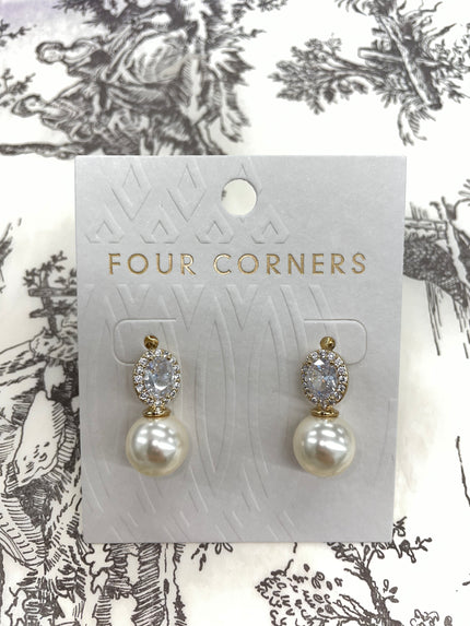 Four Corners - Gold Pearl and Crystal Earrings