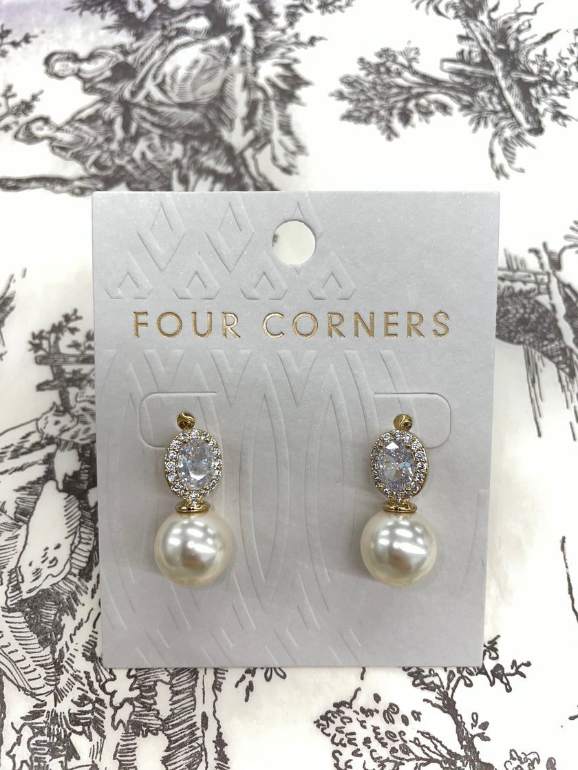 Four Corners - Gold Pearl and Crystal Earrings