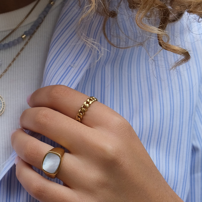 Mother of Pearl 14k Gold Plated Ring-Various sizes