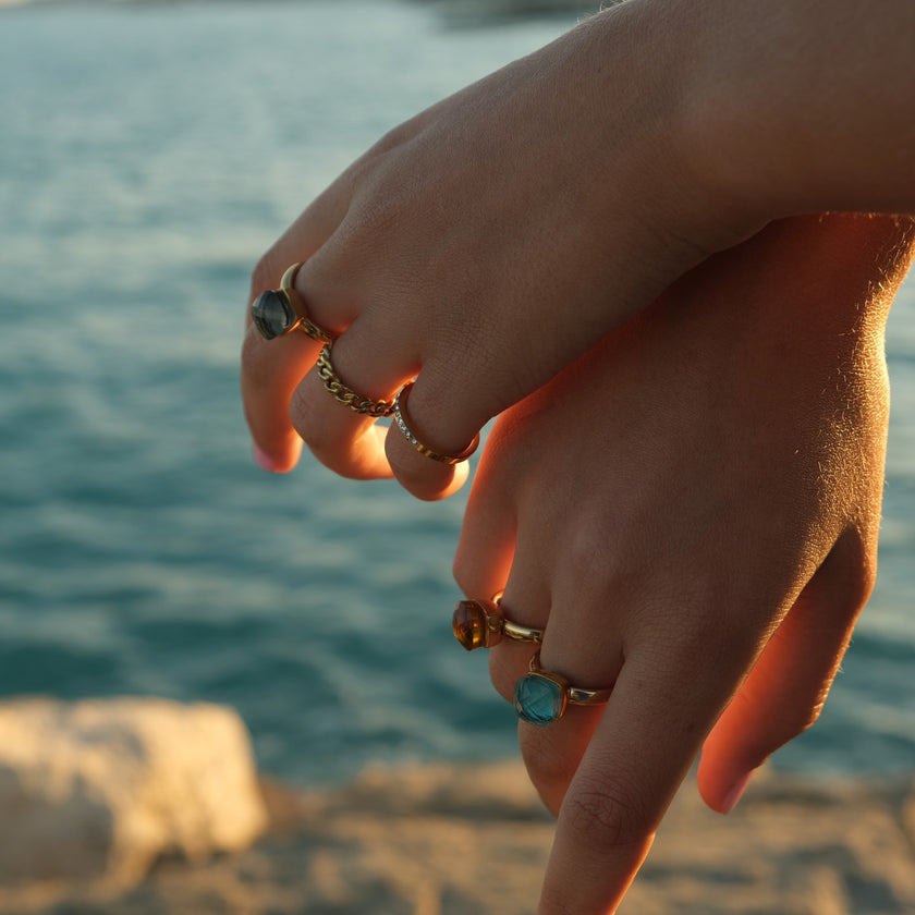 Steel Ring with Glass - Grey by A&C Oslo