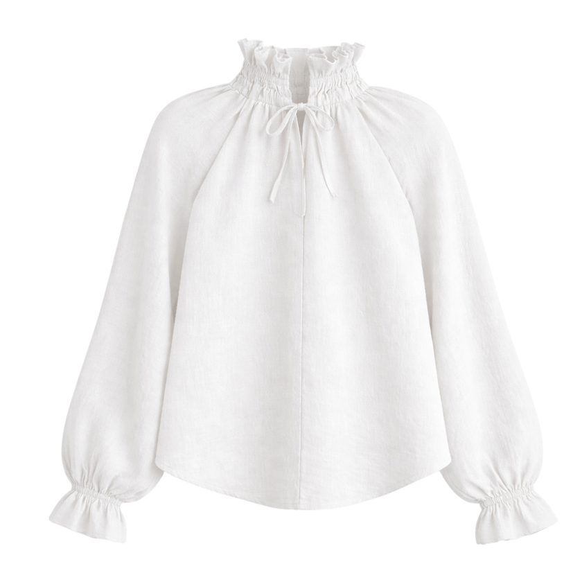 White Linen Frill Top-Carter