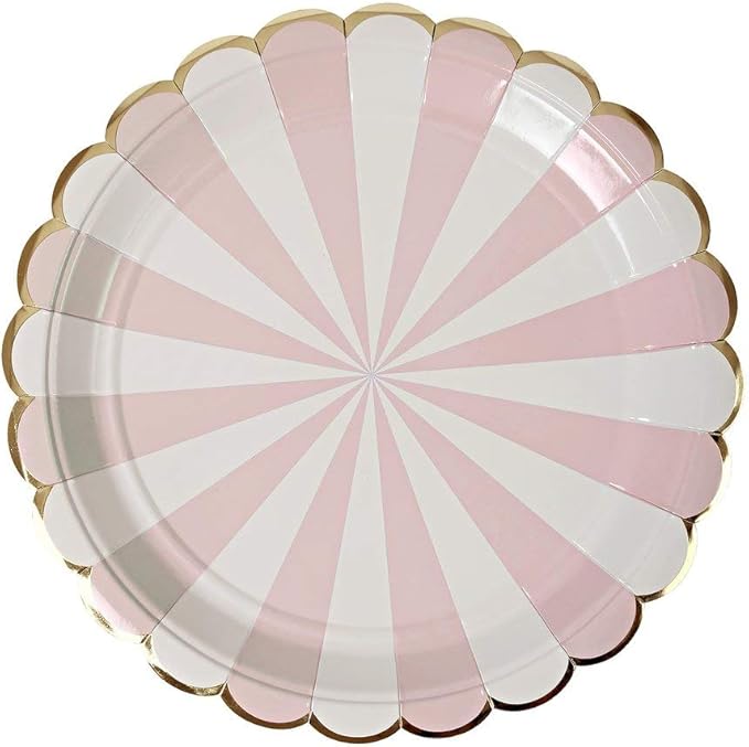 Dusty Pink Striped Large Paper Plates