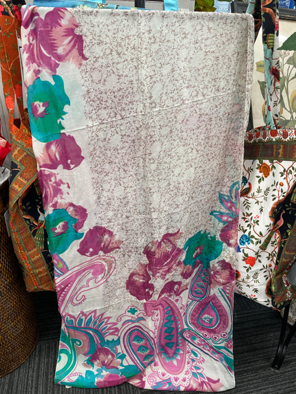 Pink and Turquoise Pure Silk Scarf