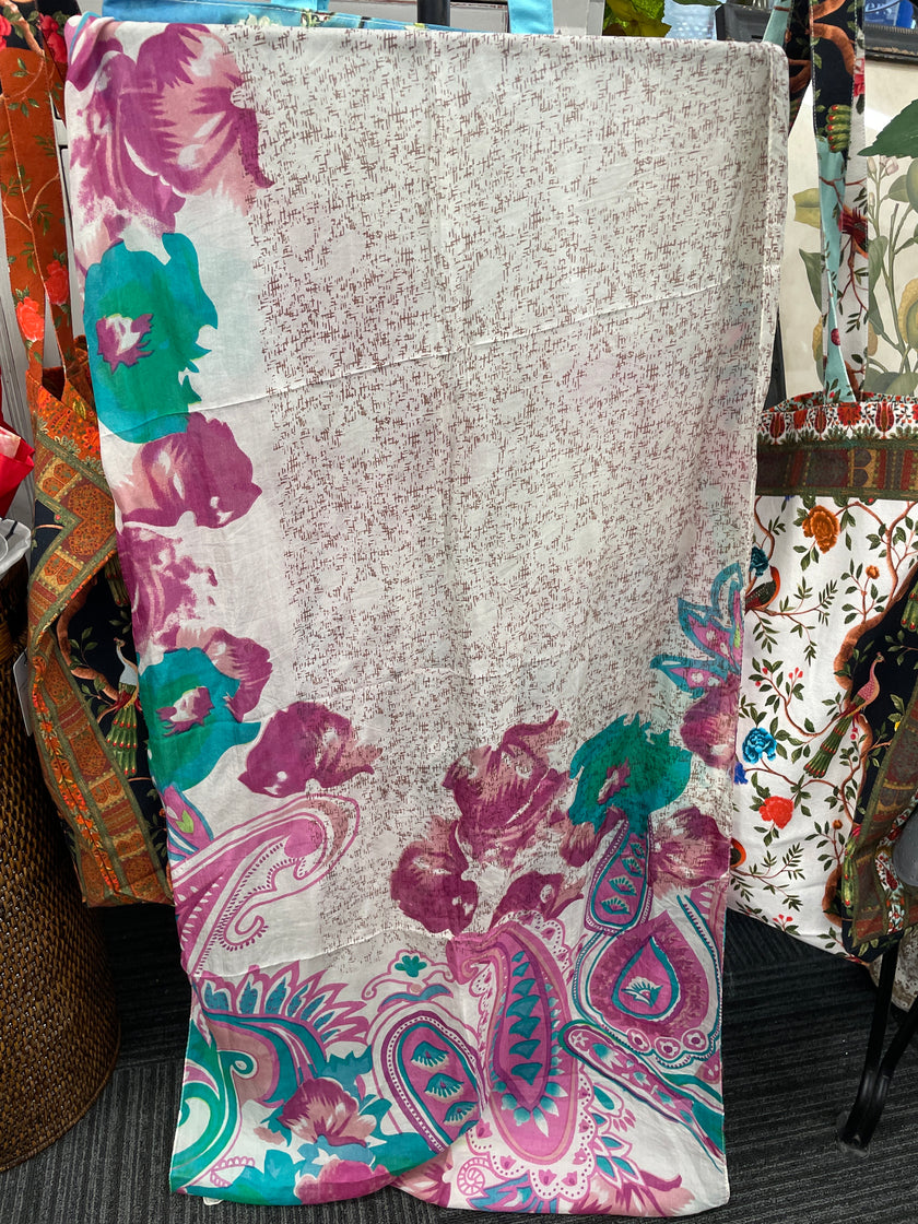 Pink and Turquoise Pure Silk Scarf