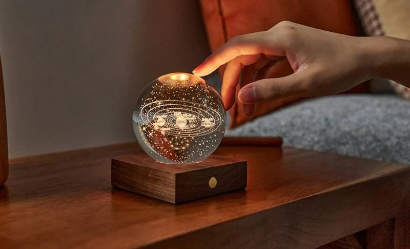 Gingko Laser Engraved Amber Crystal Light