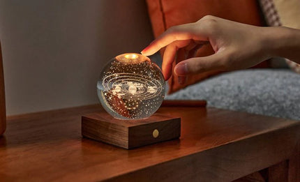 Gingko Laser Engraved Amber Crystal Light