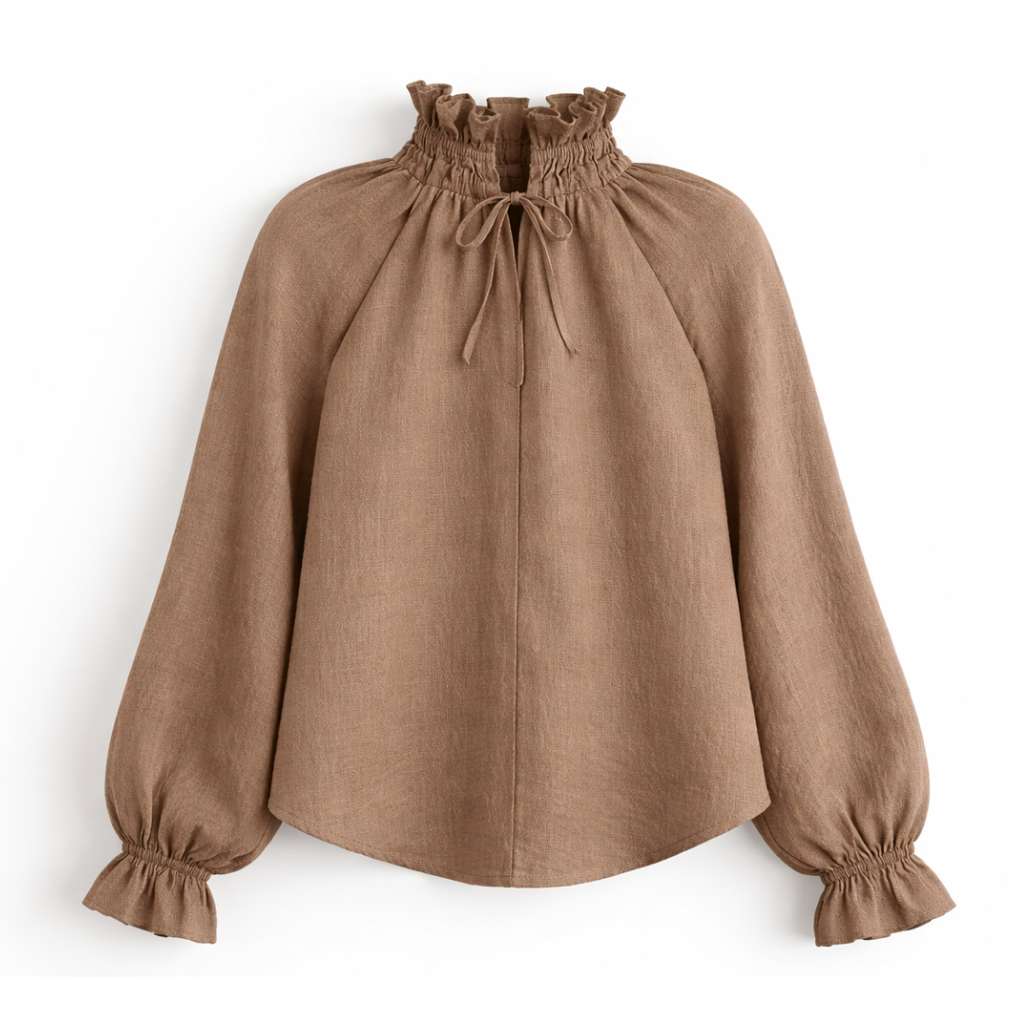 Mocha Linen Frill Top-Carter