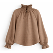 Mocha Linen Frill Top-Carter