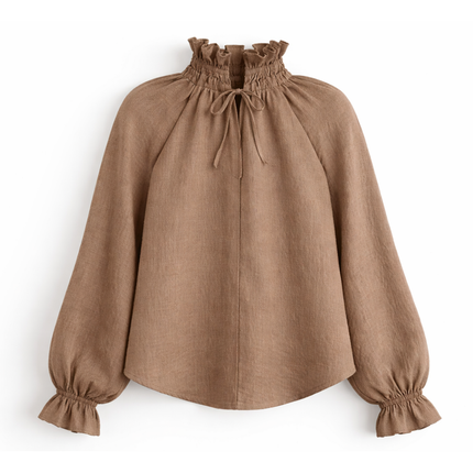 Mocha Linen Frill Top
