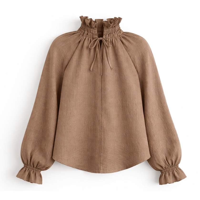Mocha Linen Frill Top-Carter