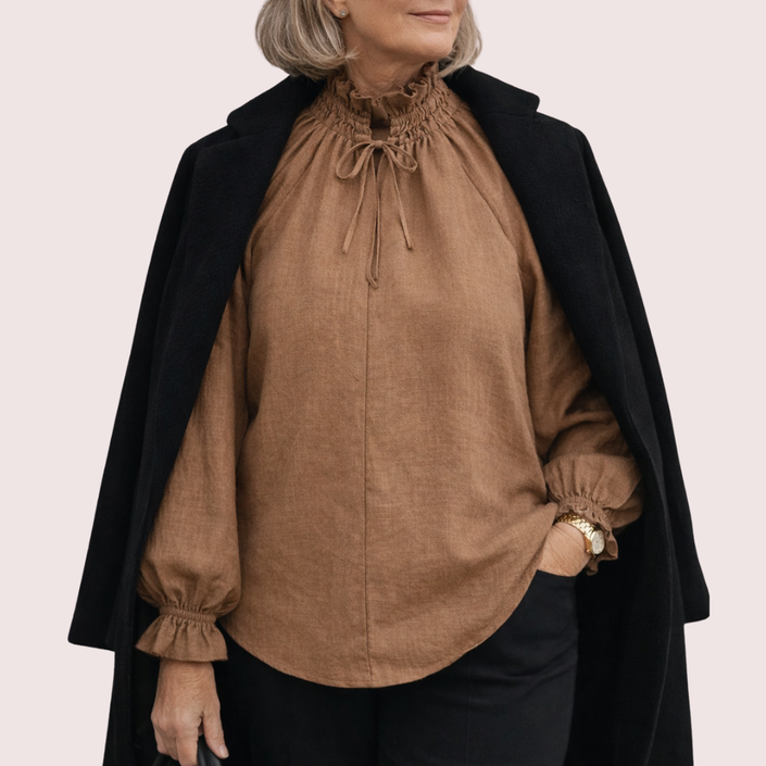 Mocha Linen Frill Top