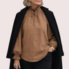 Mocha Linen Frill Top-Carter