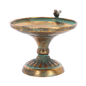 Aged Metal Decorative Bird Bath - Round