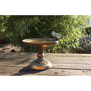 Aged Metal Decorative Bird Bath - Round