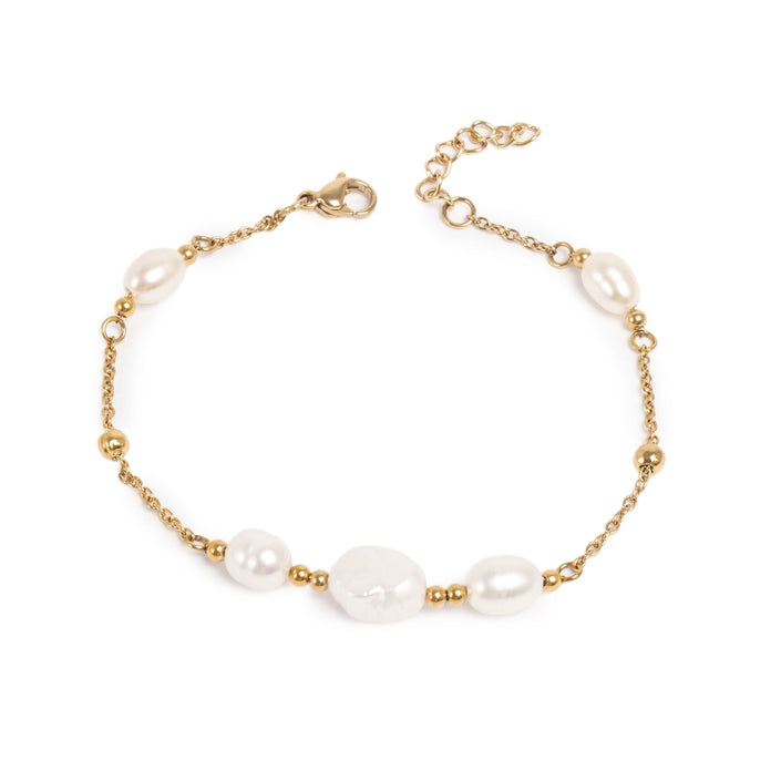 Freshwater Pearl and 14k Gold Plated Steel Bracelet