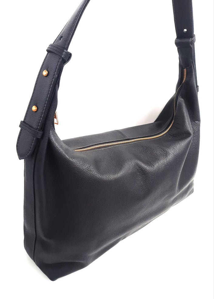Pippa Delhi Hobo Leather Bag - Black