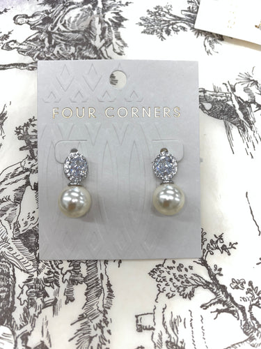 Four Corners - SIlver Pearl and Crystal Earrings