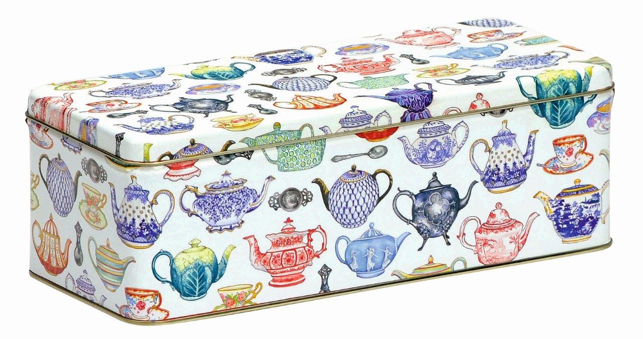 Teacups and Teapots Long Deep Rectangular Tin