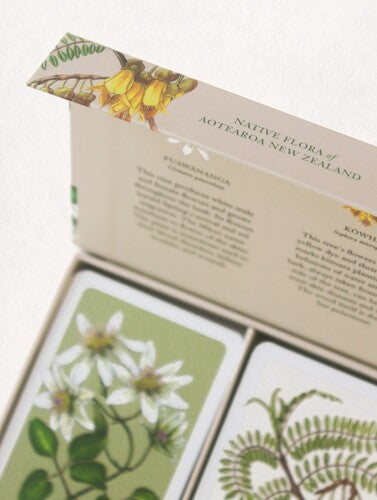 Close-up of New Zealand botanical playing cards