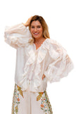 Fleurie-Extravagant Cream Flounced Shirt