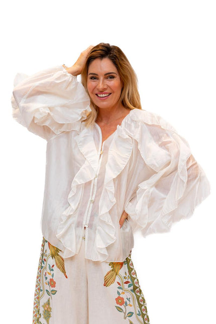 Fleurie-Extravagant Cream Flounced Shirt