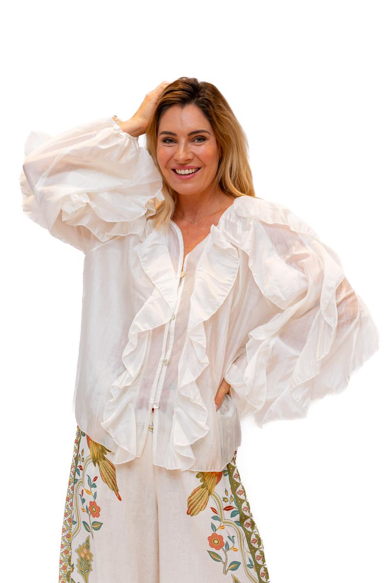 Fleurie-Extravagant Cream Flounced Shirt